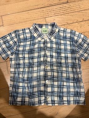 Blue Plaid Short-Sleeve Button-Up Kids Shirt